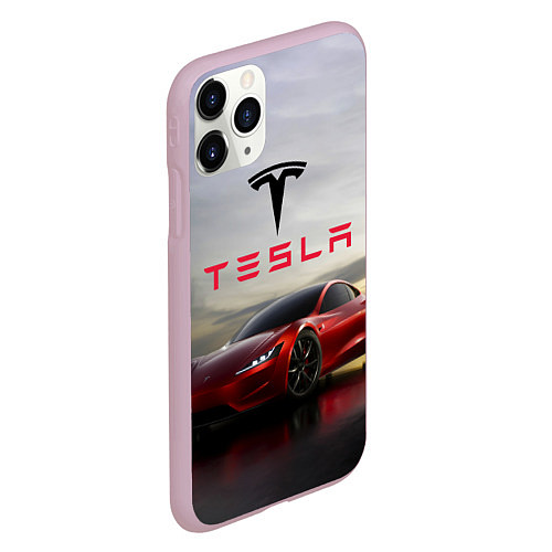 Чехол iPhone 11 Pro матовый Tesla Roadster / 3D-Розовый – фото 2