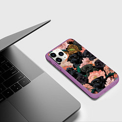 Чехол iPhone 11 Pro матовый Мопсы и Цветы, цвет: 3D-фиолетовый — фото 2