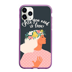 Чехол iPhone 11 Pro матовый All you need is love, цвет: 3D-фиолетовый