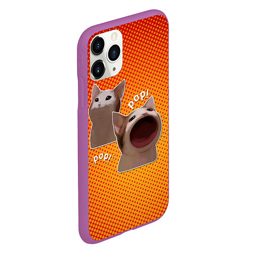 Чехол iPhone 11 Pro матовый Cat Pop Мем / 3D-Фиолетовый – фото 2