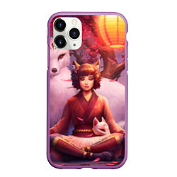 Чехол iPhone 11 Pro матовый Девушка-лиса, цвет: 3D-фиолетовый