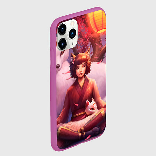 Чехол iPhone 11 Pro матовый Девушка-лиса / 3D-Фиолетовый – фото 2