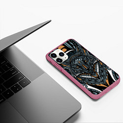 Чехол iPhone 11 Pro матовый Рисунок лиса, цвет: 3D-малиновый — фото 2