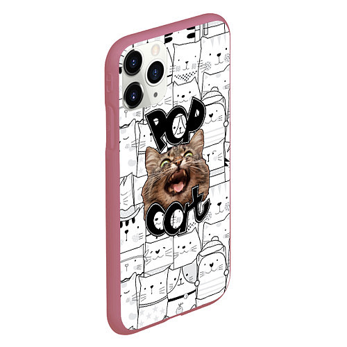 Чехол iPhone 11 Pro матовый Pop Cat / 3D-Малиновый – фото 2