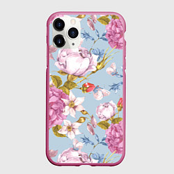 Чехол iPhone 11 Pro матовый Цветы, цвет: 3D-малиновый