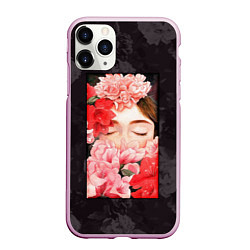 Чехол iPhone 11 Pro матовый Flowers girl, цвет: 3D-розовый