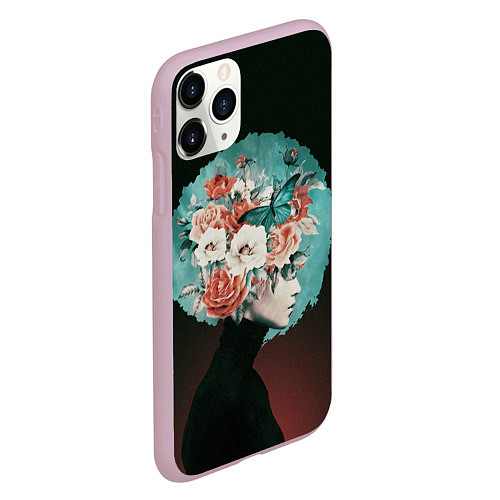 Чехол iPhone 11 Pro матовый Girl in flowers / 3D-Розовый – фото 2