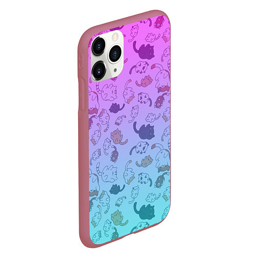 Чехол iPhone 11 Pro матовый Котики в полете / 3D-Малиновый – фото 2