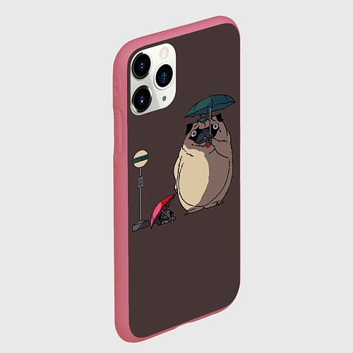 Чехол iPhone 11 Pro матовый Мопсы на остановке в стиле Тоторо / 3D-Малиновый – фото 2