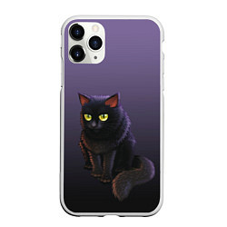 Чехол iPhone 11 Pro матовый Черный кот на фиолетовом