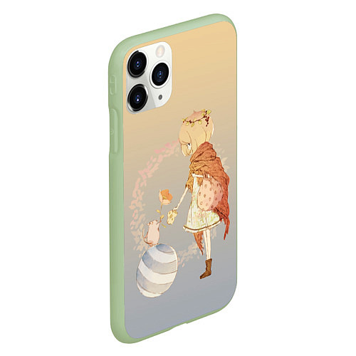 Чехол iPhone 11 Pro матовый Девочка и мышка друзья / 3D-Салатовый – фото 2