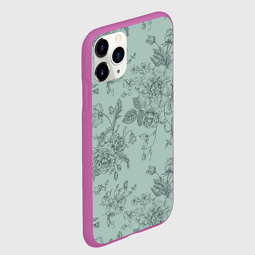 Чехол iPhone 11 Pro матовый Пионы и розы / 3D-Фиолетовый – фото 2