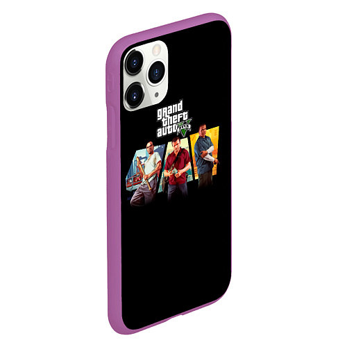 Чехол iPhone 11 Pro матовый Grand Theft Auto V персонажи / 3D-Фиолетовый – фото 2