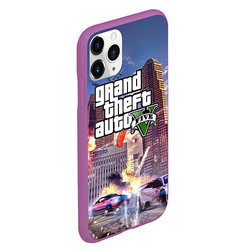 Чехол iPhone 11 Pro матовый ЭКШЕН Grand Theft Auto V / 3D-Фиолетовый – фото 2