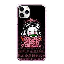 Чехол iPhone 11 Pro матовый NEZUKO НЕЗУКО ИЕРОГЛИФЫ DEMON SLAYER, цвет: 3D-розовый