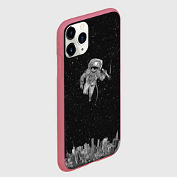Чехол iPhone 11 Pro матовый Космонавт Над Городом, цвет: 3D-малиновый — фото 2