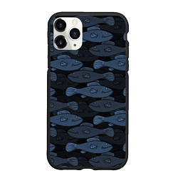 Чехол iPhone 11 Pro матовый Синие рыбы на темном фоне, цвет: 3D-черный