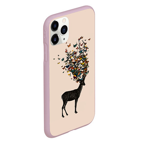 Чехол iPhone 11 Pro матовый Олени с рогами из бабочек / 3D-Розовый – фото 2
