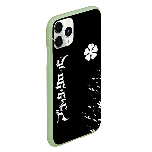 Чехол iPhone 11 Pro матовый Черный клевер / 3D-Салатовый – фото 2