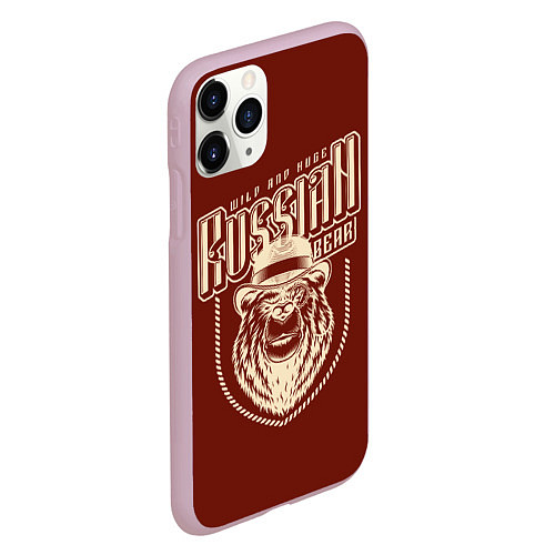 Чехол iPhone 11 Pro матовый Русский медведь в шляпе / 3D-Розовый – фото 2