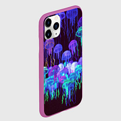Чехол iPhone 11 Pro матовый Неоновые медузы, цвет: 3D-фиолетовый — фото 2
