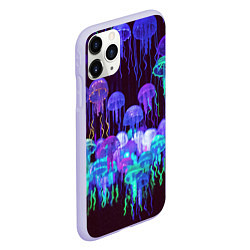Чехол iPhone 11 Pro матовый Неоновые медузы, цвет: 3D-светло-сиреневый — фото 2