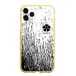 Чехол iPhone 11 Pro матовый Черный клевер, цвет: 3D-желтый