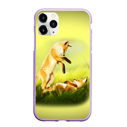 Чехол iPhone 11 Pro матовый Лисята, цвет: 3D-сиреневый