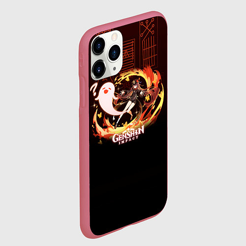 Чехол iPhone 11 Pro матовый Genshin Impact - Hu Tao / 3D-Малиновый – фото 2