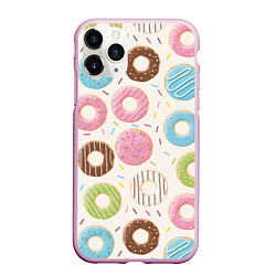 Чехол iPhone 11 Pro матовый Пончики Donuts, цвет: 3D-розовый