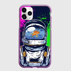 Чехол iPhone 11 Pro матовый Астронавт аквариум в краске, цвет: 3D-фиолетовый