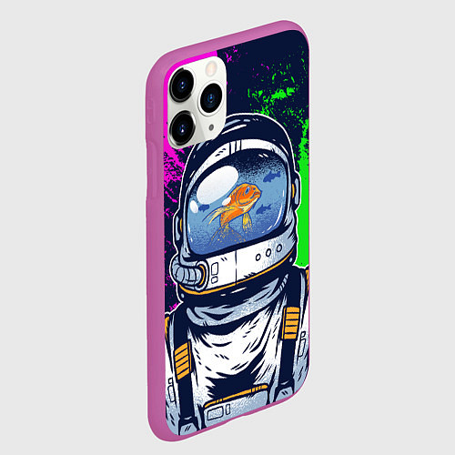 Чехол iPhone 11 Pro матовый Астронавт аквариум в краске / 3D-Фиолетовый – фото 2