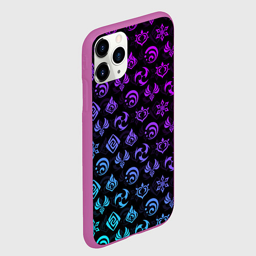 Чехол iPhone 11 Pro матовый GENSHIN IMPACT NEON / 3D-Фиолетовый – фото 2