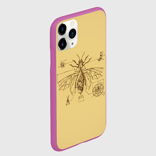 Чехол iPhone 11 Pro матовый МЕХА ЦИКАДА ЧЕРТЕЖ СТИМПАНК / 3D-Фиолетовый – фото 2