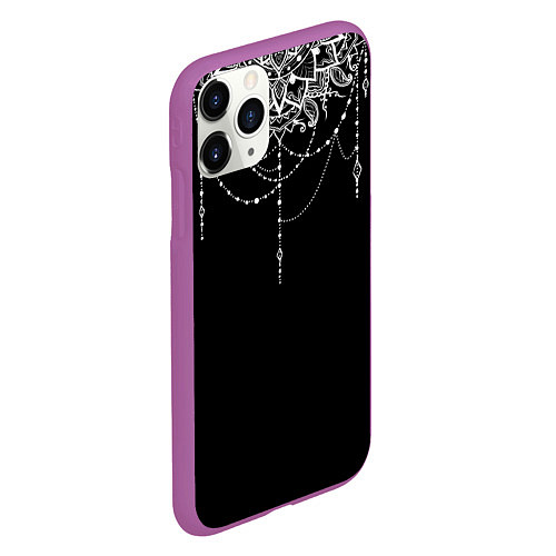 Чехол iPhone 11 Pro матовый Белая Мандала / 3D-Фиолетовый – фото 2