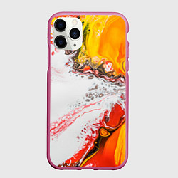 Чехол iPhone 11 Pro матовый Рисунок желтой краской, цвет: 3D-малиновый