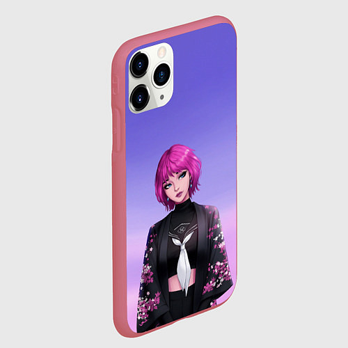 Чехол iPhone 11 Pro матовый ANIME GIRL / 3D-Малиновый – фото 2