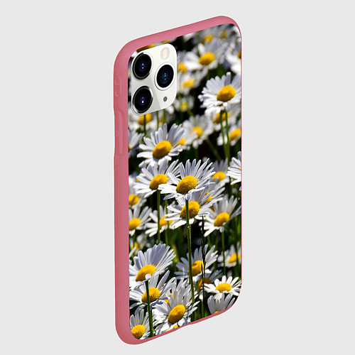 Чехол iPhone 11 Pro матовый Ромашки / 3D-Малиновый – фото 2