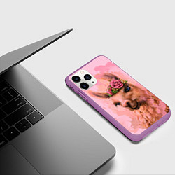 Чехол iPhone 11 Pro матовый Лама с цветами, цвет: 3D-фиолетовый — фото 2