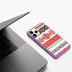 Чехол iPhone 11 Pro матовый Славянский узор красно-черный, цвет: 3D-фиолетовый — фото 2
