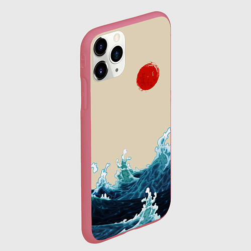 Чехол iPhone 11 Pro матовый Японский Стиль Волны и Солнце / 3D-Малиновый – фото 2