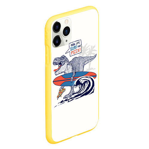 Чехол iPhone 11 Pro матовый T-rex на серфинге / 3D-Желтый – фото 2