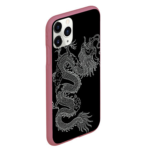 Чехол iPhone 11 Pro матовый ЧБ Дракон / 3D-Малиновый – фото 2
