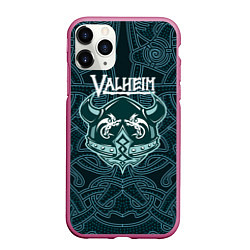 Чехол iPhone 11 Pro матовый Valheim шлем с рогами, цвет: 3D-малиновый