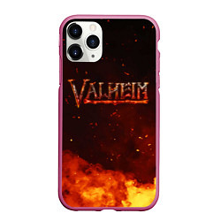 Чехол iPhone 11 Pro матовый Valheim огненный лого, цвет: 3D-малиновый