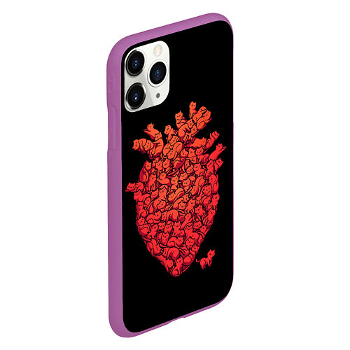 Чехол iPhone 11 Pro матовый Сердце Из Котиков / 3D-Фиолетовый – фото 2