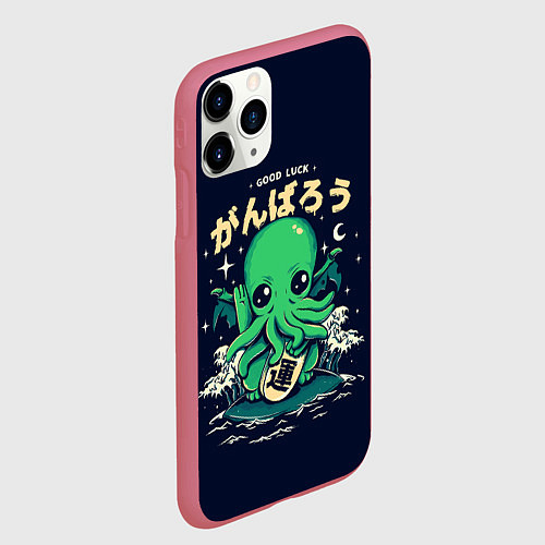 Чехол iPhone 11 Pro матовый Cthulhu Good Luck / 3D-Малиновый – фото 2