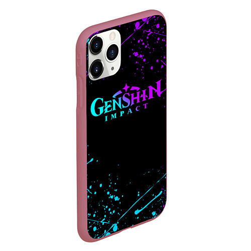 Чехол iPhone 11 Pro матовый GENSHIN IMPACT NEON LOGO / 3D-Малиновый – фото 2