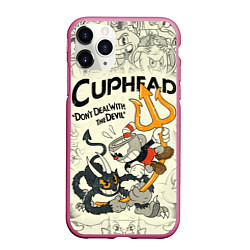 Чехол iPhone 11 Pro матовый Cuphead and Devil, цвет: 3D-малиновый