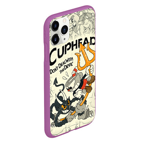 Чехол iPhone 11 Pro матовый Cuphead and Devil / 3D-Фиолетовый – фото 2